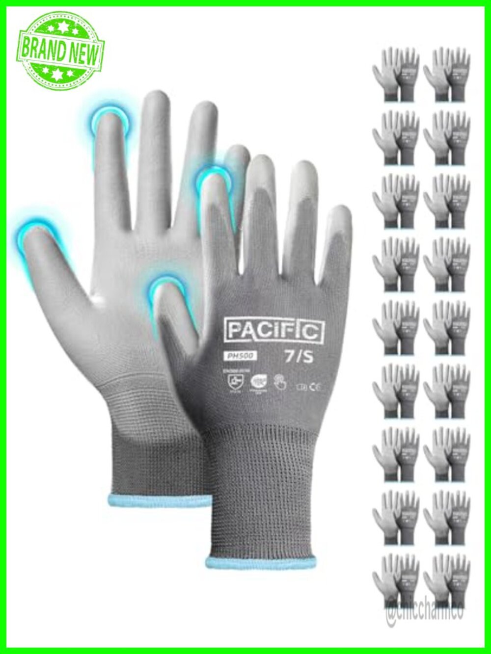 PU Coated Grip Work Gloves, Touchscreen, Seamless Knit, Small, 18 Pairs